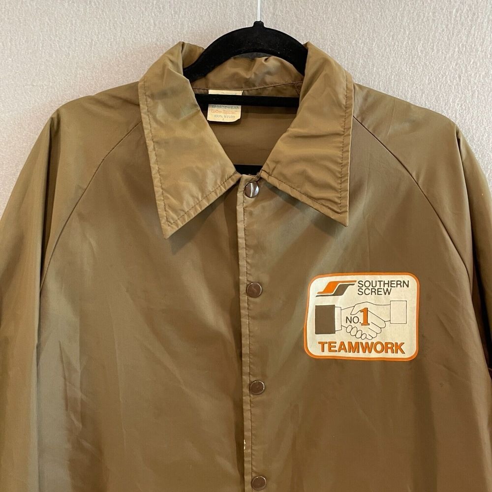 Vintage‎ Southern Screw Teamwork Coach Jacket Brown Nylon Men Size XL